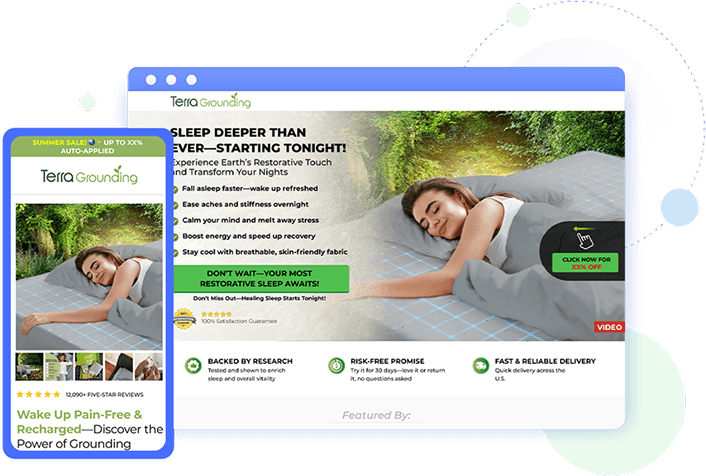 High-converting bedding and home goods funnel case study hero banner featuring premium bedsheet products